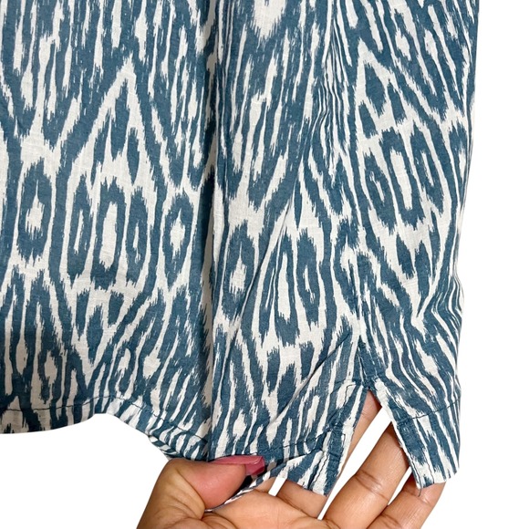 Anthropologie‎ Pilcro  Printed Voile Surf Button Front Shirt Blue Ikat Size 1X - Picture 10 of 12